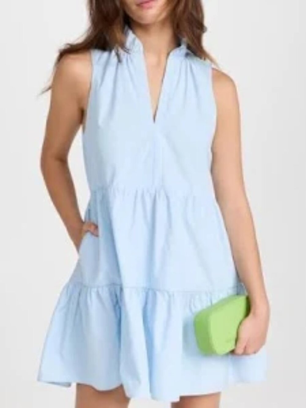 Amanda Uprichard Pale Blue Sleeveless Tiered Mini Dress